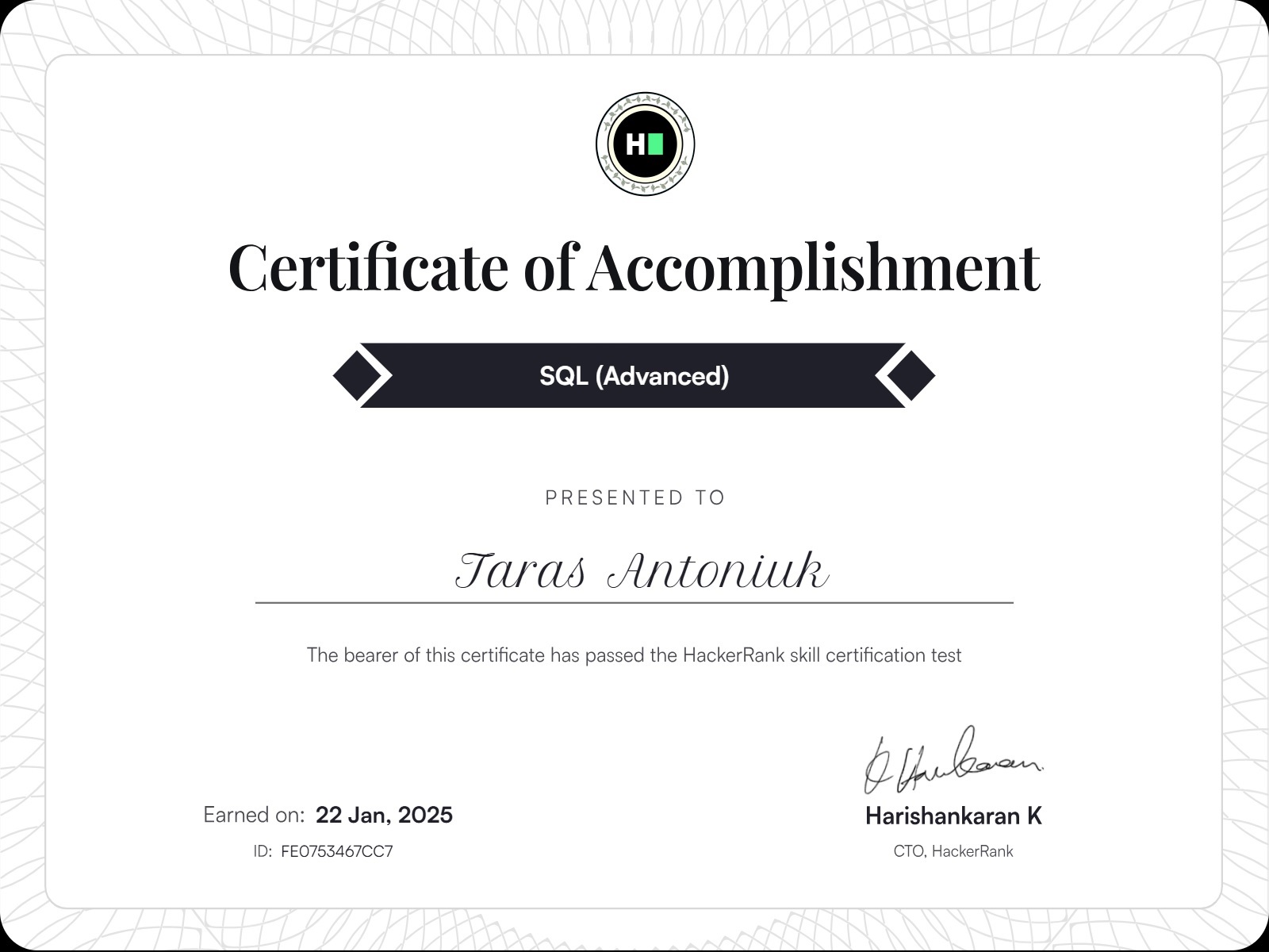 SQL Advanced Certificate